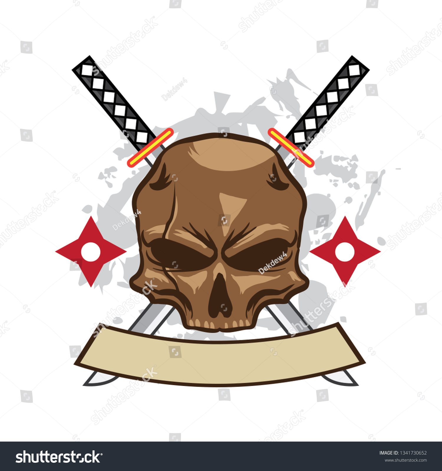 Skull Katana Shuriken Ninja Stock Vector Royalty Free 1341730652