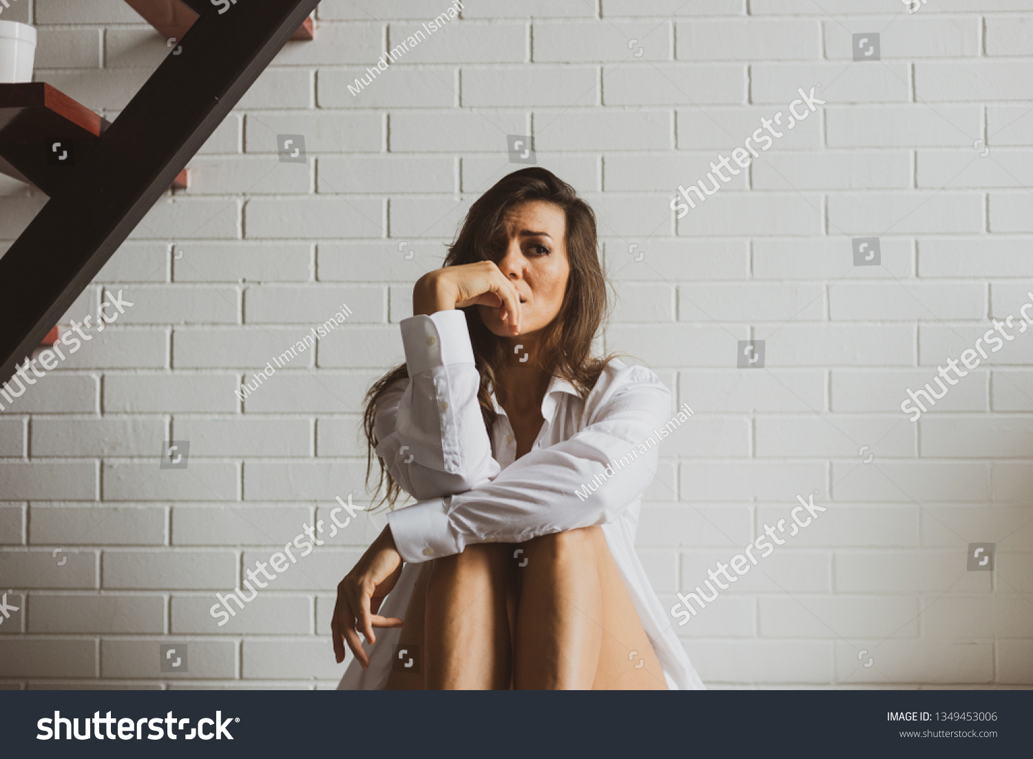 Photo De Stock Sad Depressed Caucasian Lady Semi Nude 1349453006