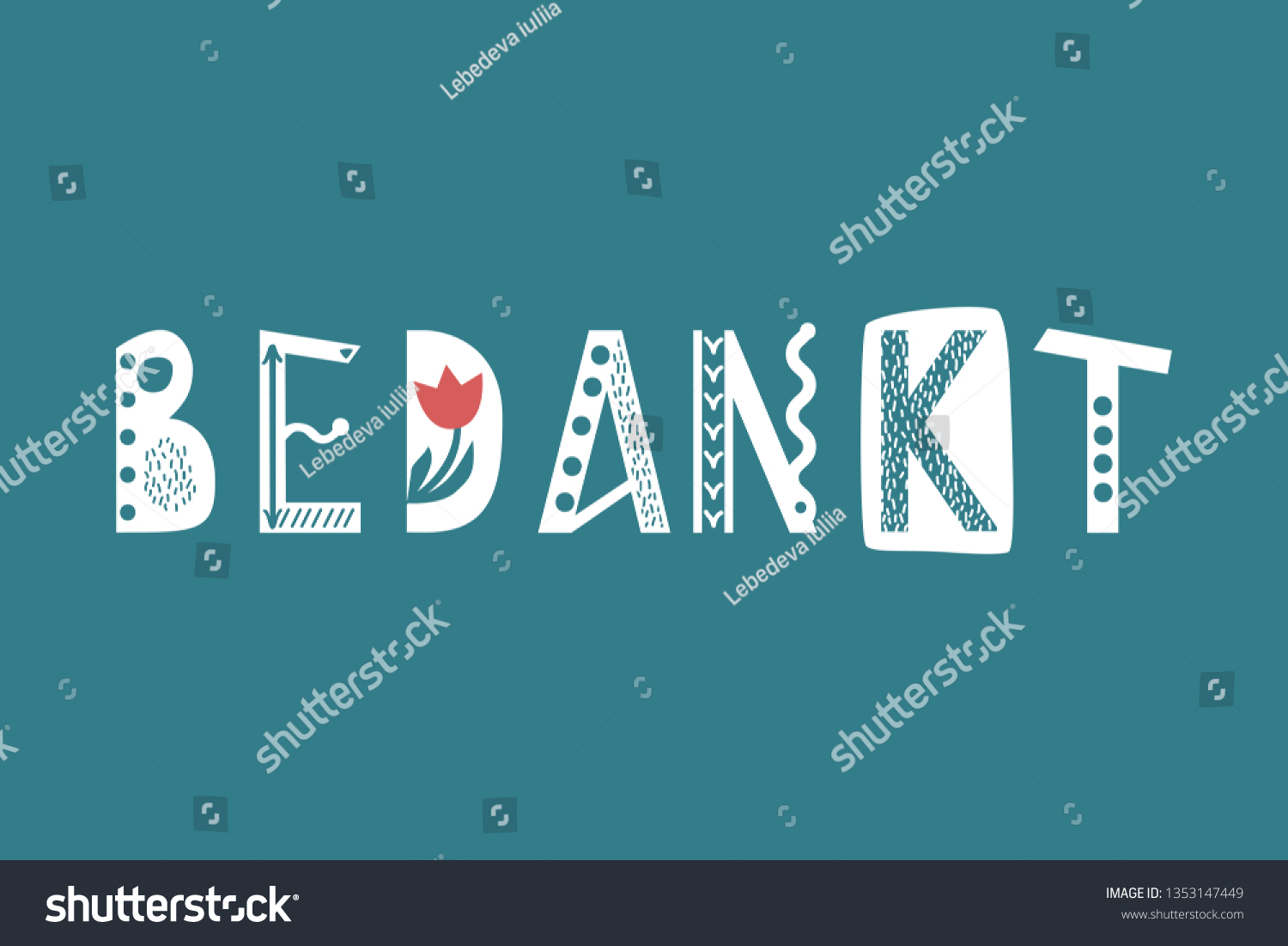 Vektor Stok Thank You Dutch Bedankt Lettering Illustration Tanpa