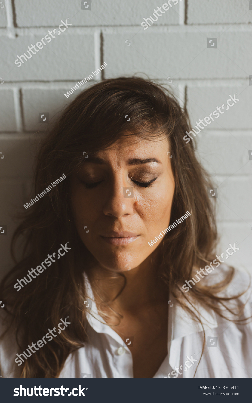 Sad Depressed Caucasian Lady Semi Nude Stock Photo