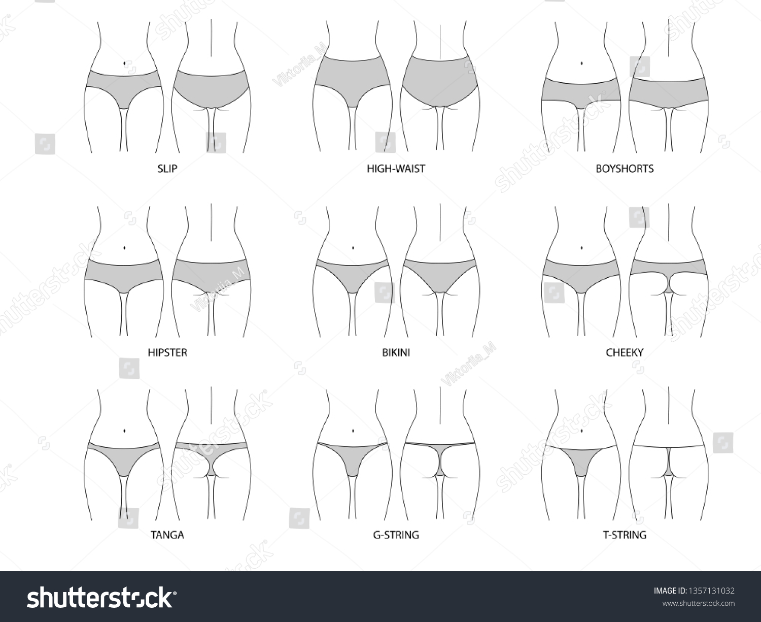 Types Womens Panties Front Behind View 스톡 일러스트 1357131032 Shutterstock