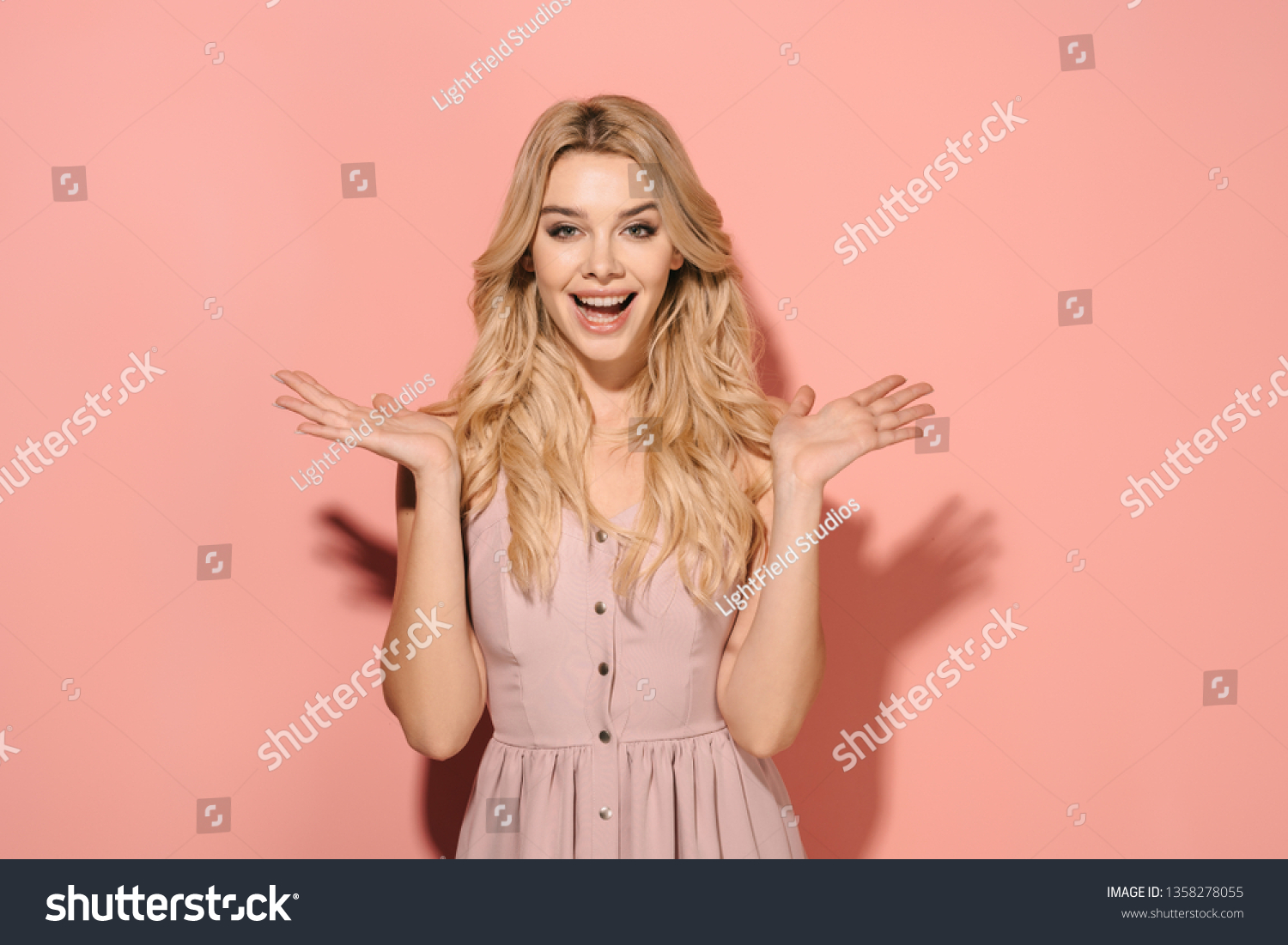 Attractive Blonde Woman Pink Dress