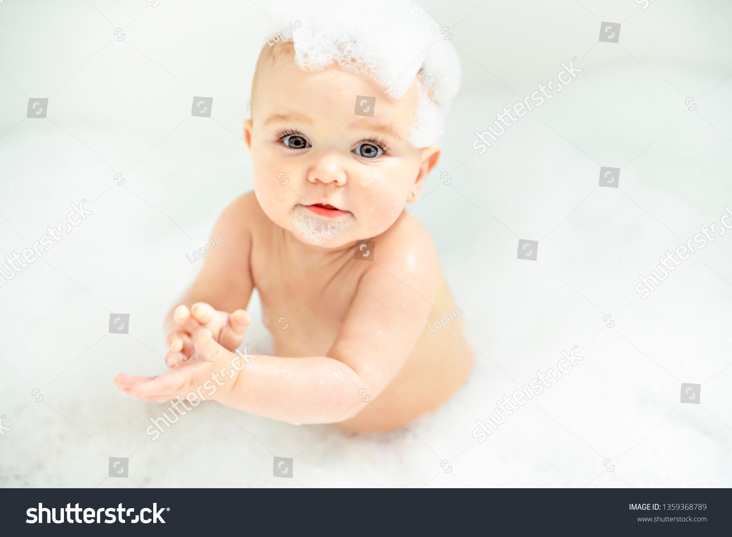 Baby Girl Bathes Bath Foam Soap Stock Photo Shutterstock