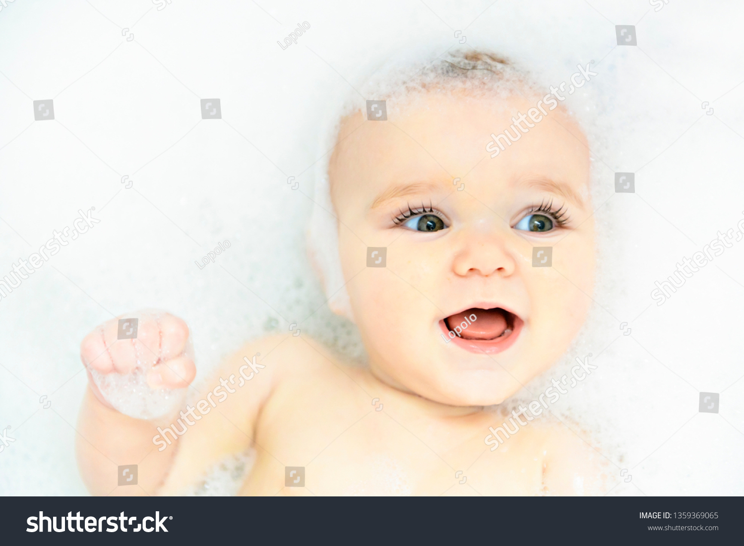 Baby Girl Bathes Bath Foam Soap Stock Photo Shutterstock