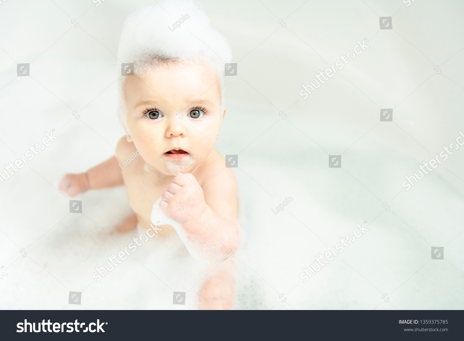 Baby Girl Bathes Bath Foam Soap Stock Photo Shutterstock