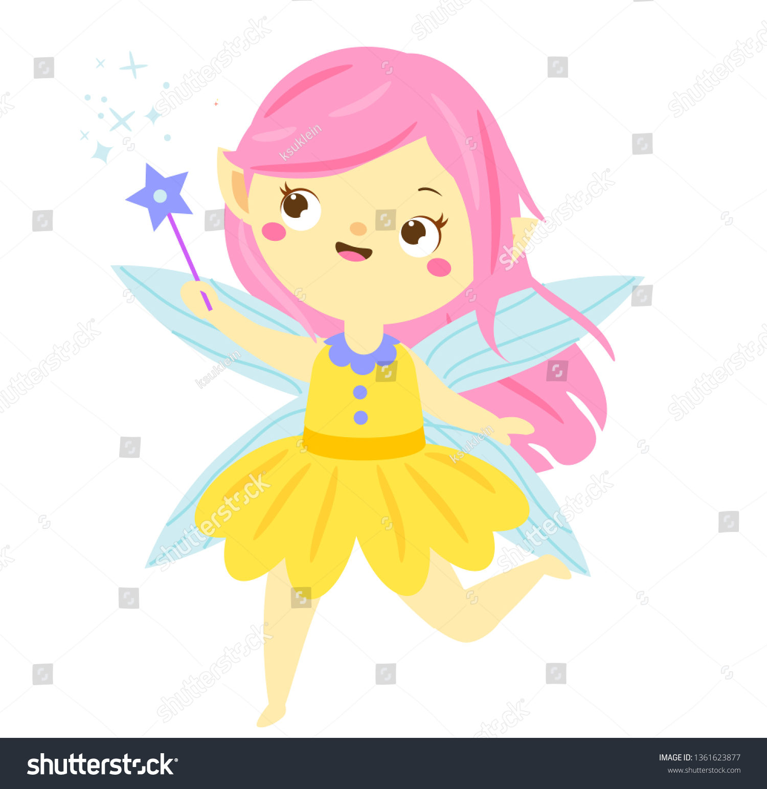 Cute Fairy Flapping Magic Wand Cartoon Stock Vector Royalty Free