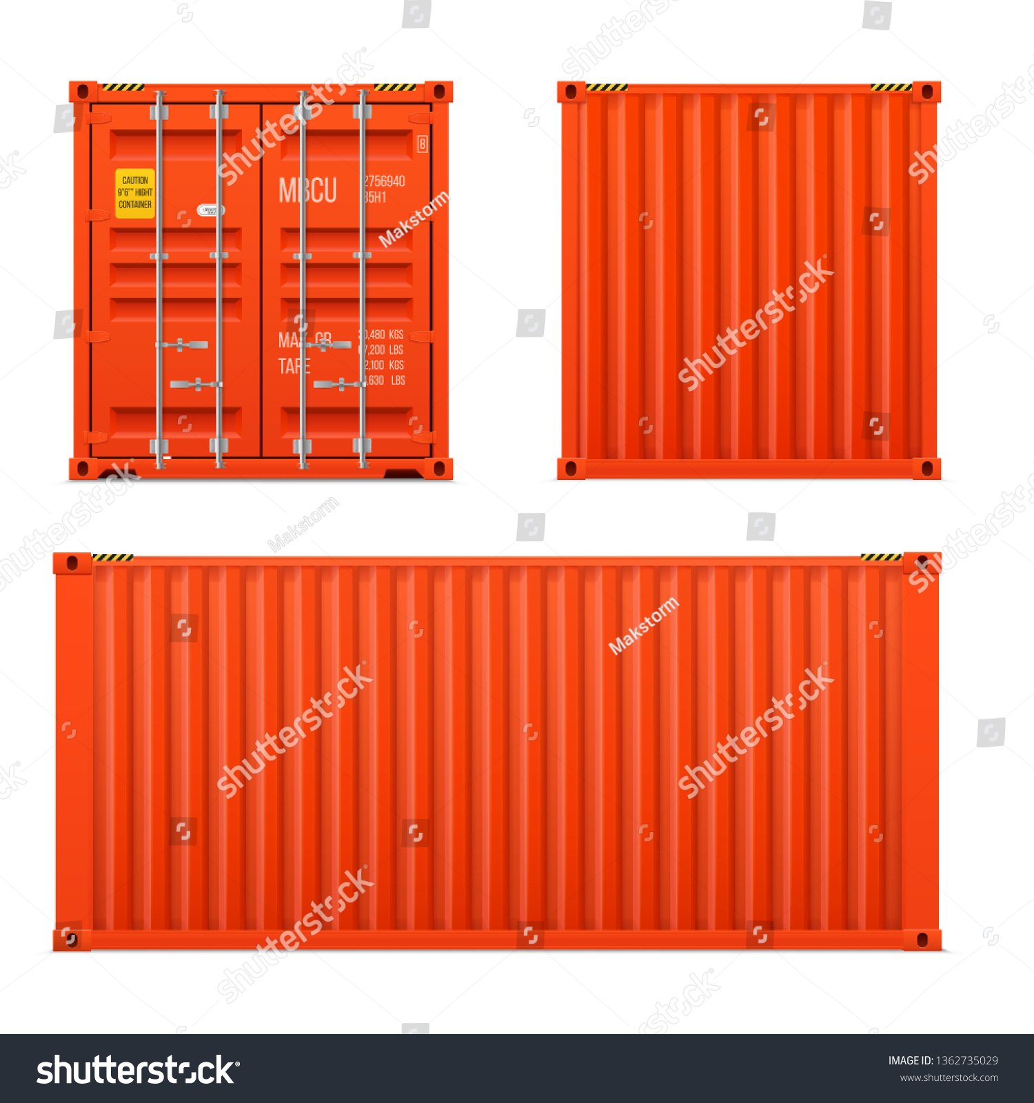 Realistic Bright Red Cargo Container Set Stock Vector Royalty Free