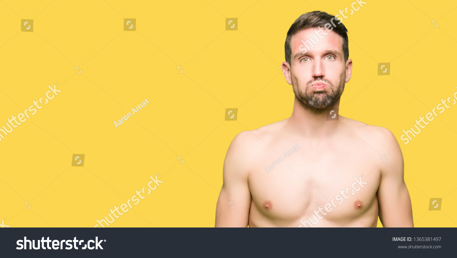 Handsome Shirtless Man Showing Nude Chest Stock Photo 1365381497