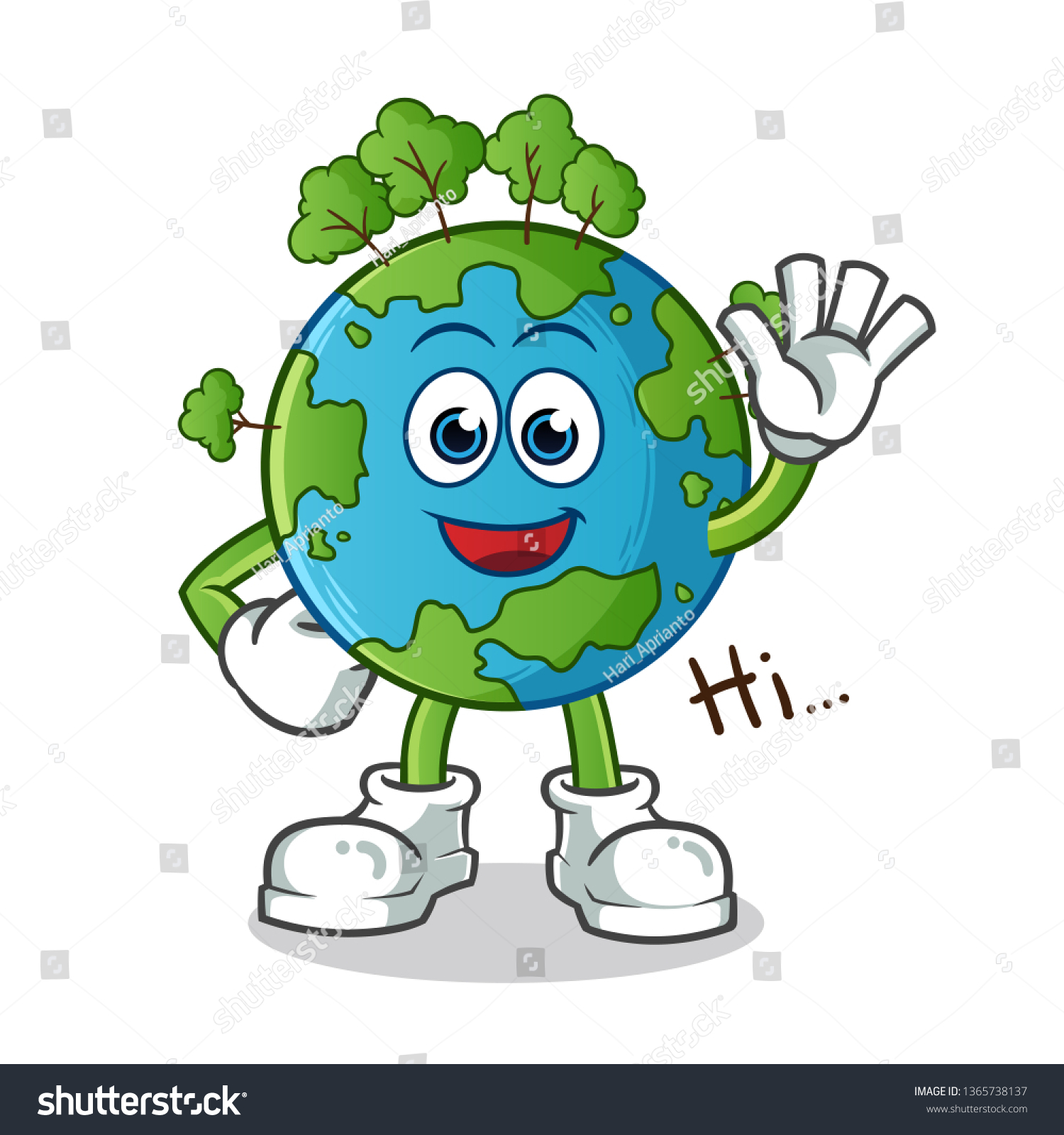 Earth Waving Mascot Vector Cartoon Illustration Vetor Stock Livre De
