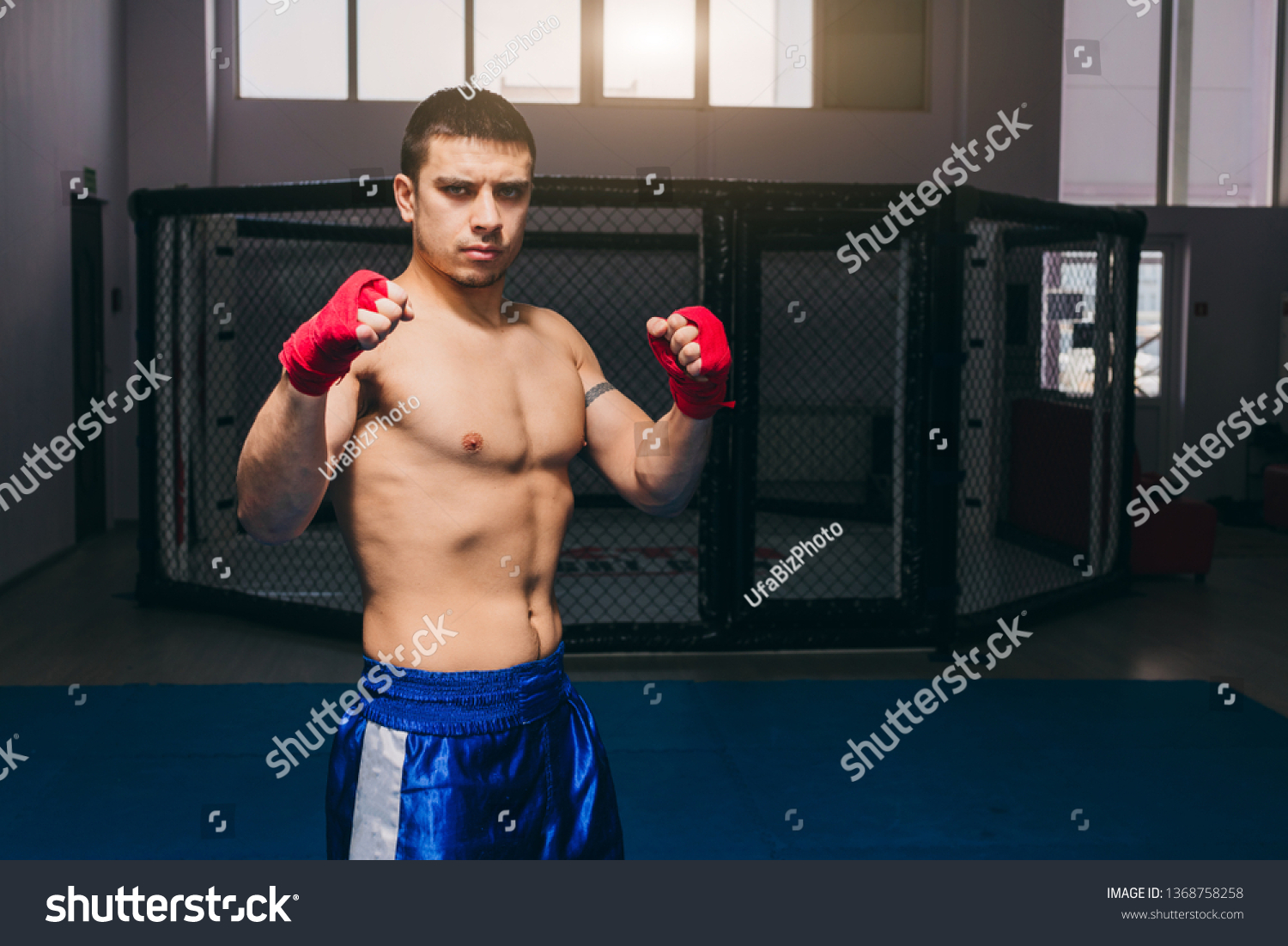 Portrait Kickbox Professional Fighter Naked Muscular Stock Photo