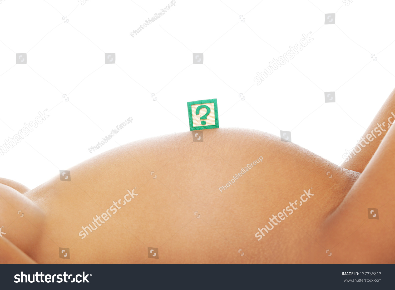 Naked Belly Pregnant Woman Question Mark Foto Stok 137336813 Shutterstock