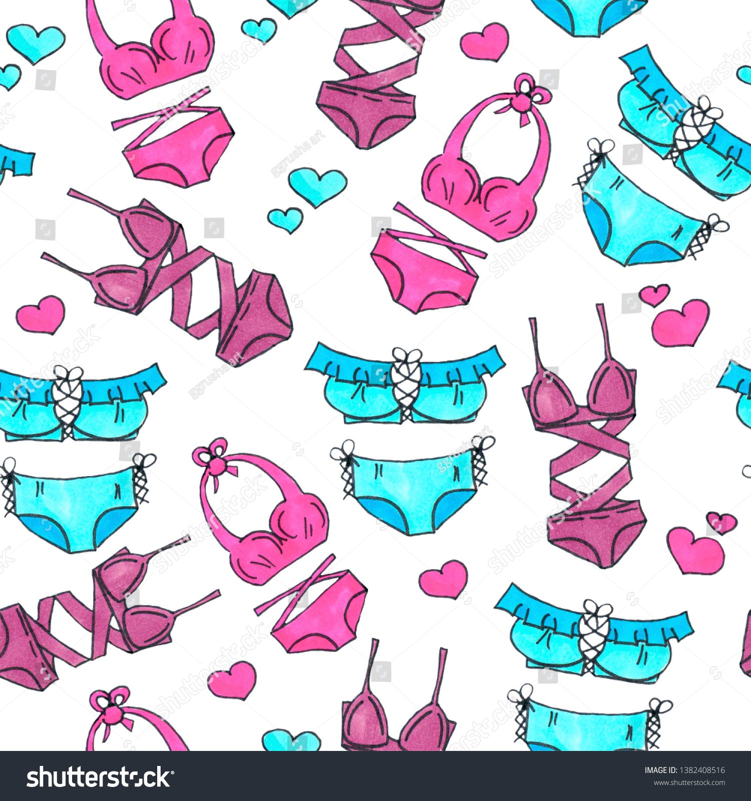 Pink Blue Lingerie Seamless Pattern Marker Stock Illustration