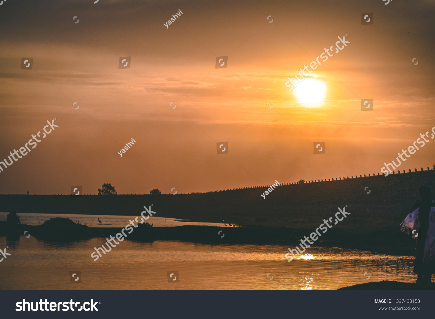 Beautiful Sunset Dramatic Clouds Nyari Dam Stock Photo 1397438153