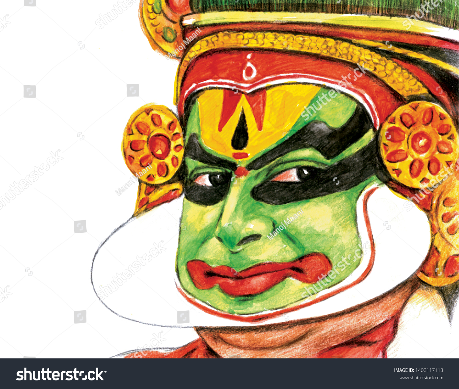 Kerala Handmade Kathakali Face Painting Stock Illustration