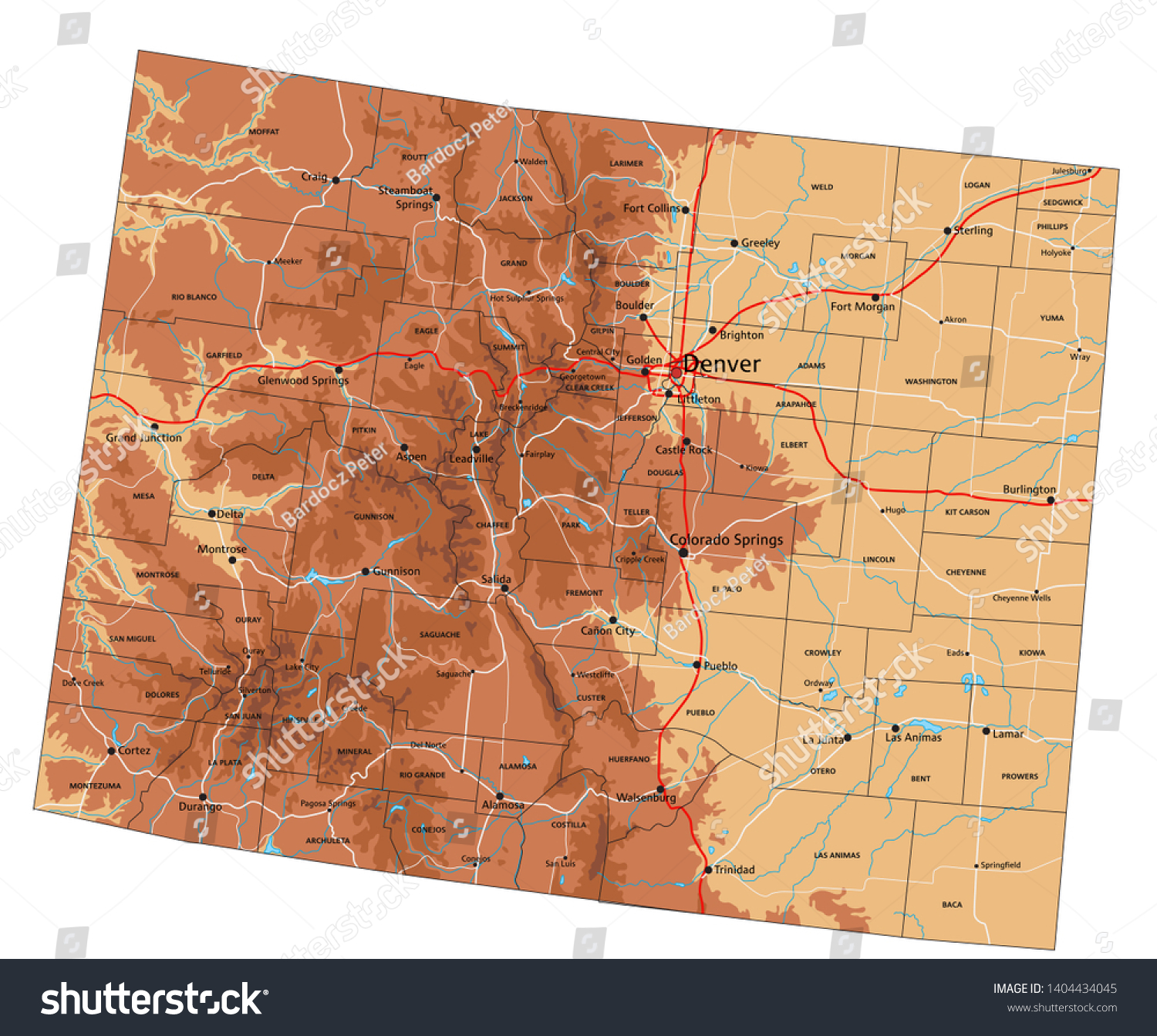 High Detailed Colorado Physical Map Labeling Stock Vector Royalty Free