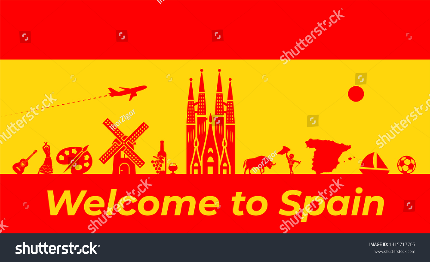 Spain Background Design Spanish Traditional Symbols Stock Illustration