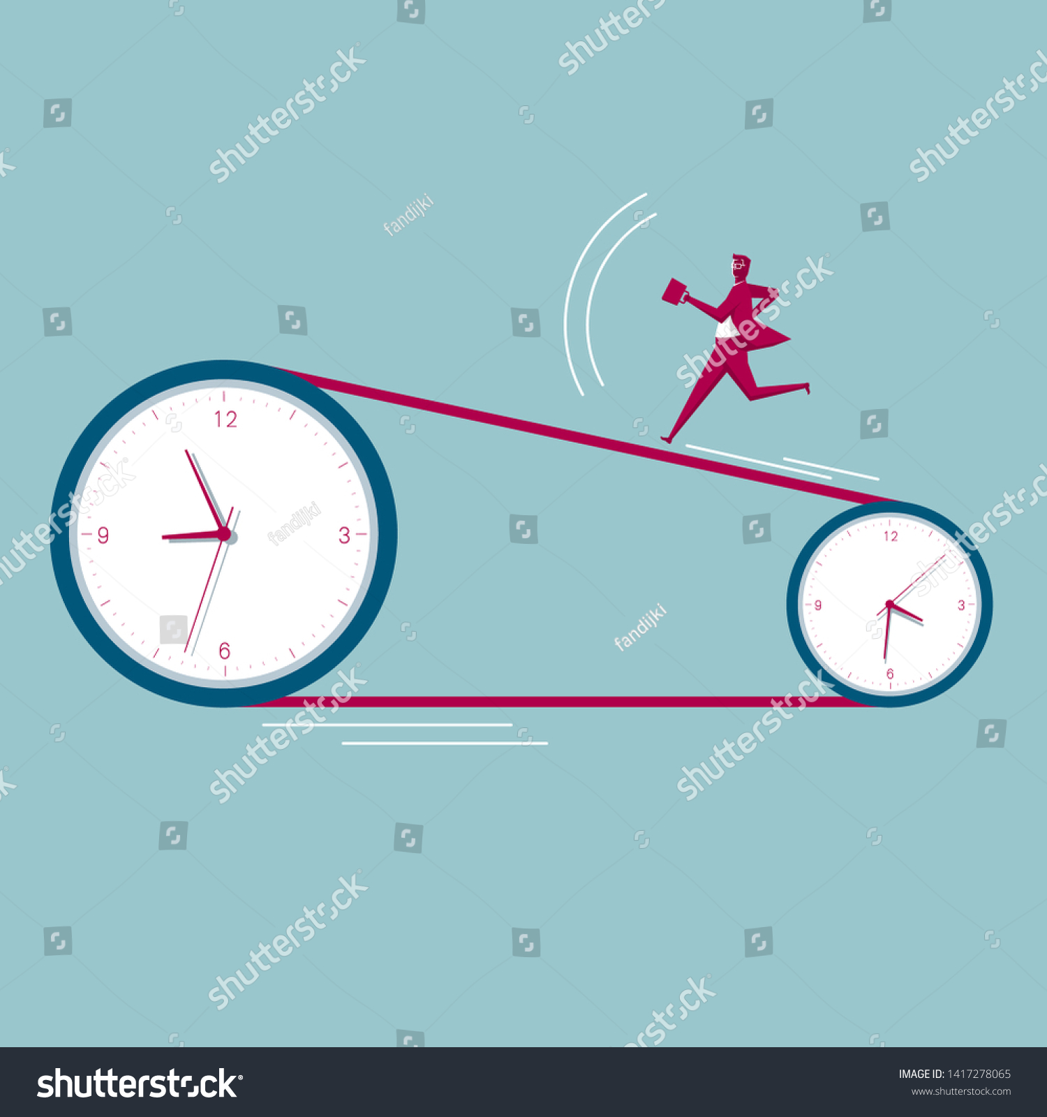 Businessman Runs On Clock Background Blue Stock Vector Royalty Free