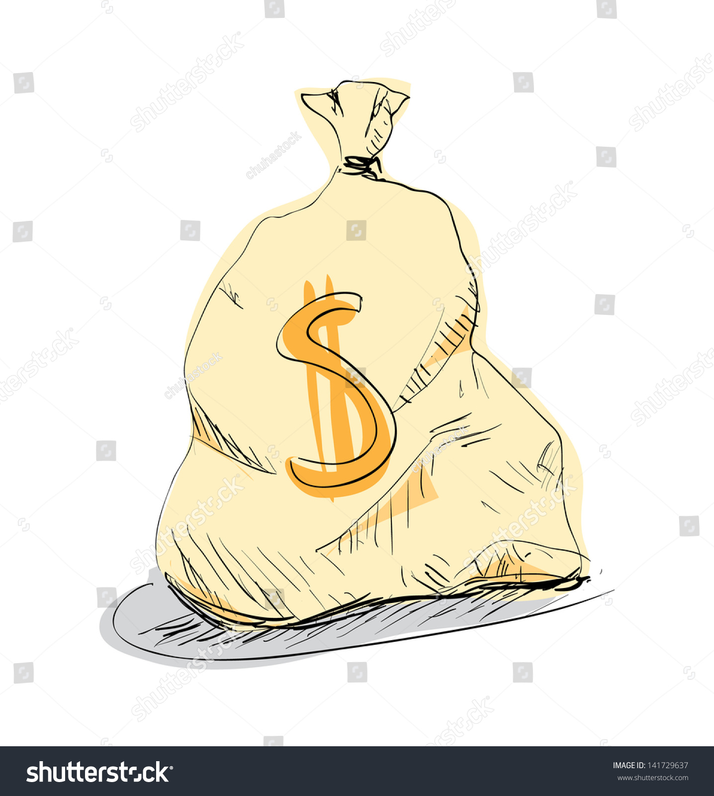 Money Bag Dollar Sign Hand Drawing Stock Illustration