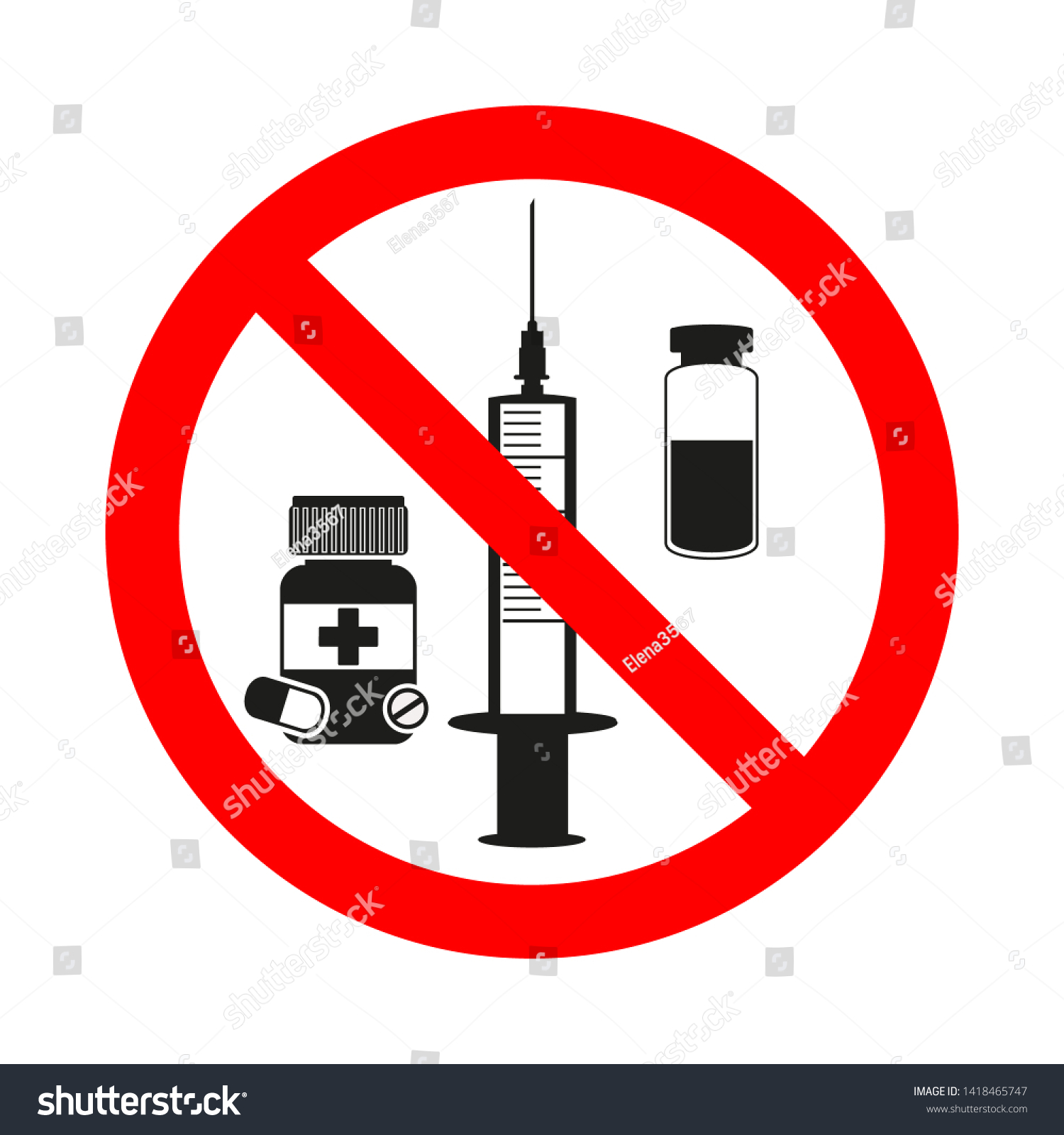 Drugs Pills Prohibition Sign Icon No Stock Vector Royalty Free