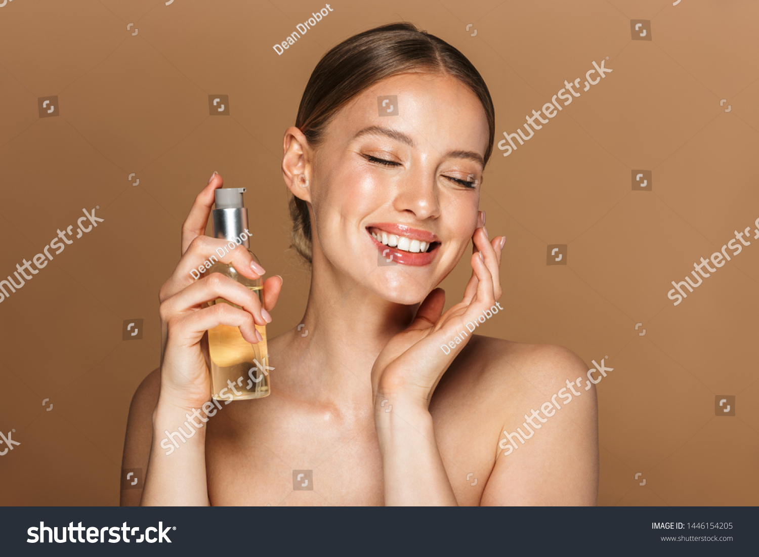 Image Adorable Halfnaked Woman Smiling Camera Stock Photo 1446154205