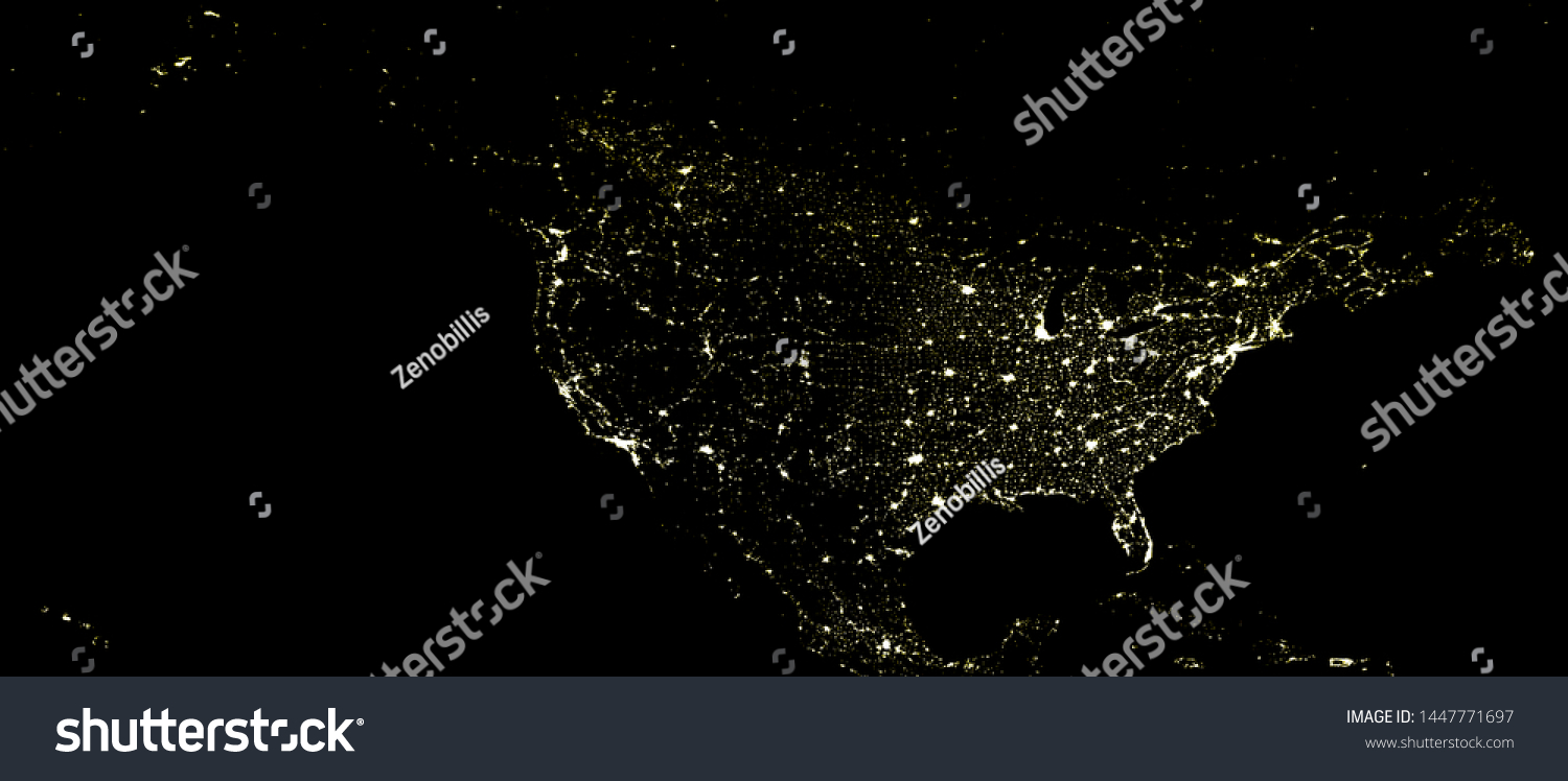 North American Continent Electric Lights Map Stock Illustration