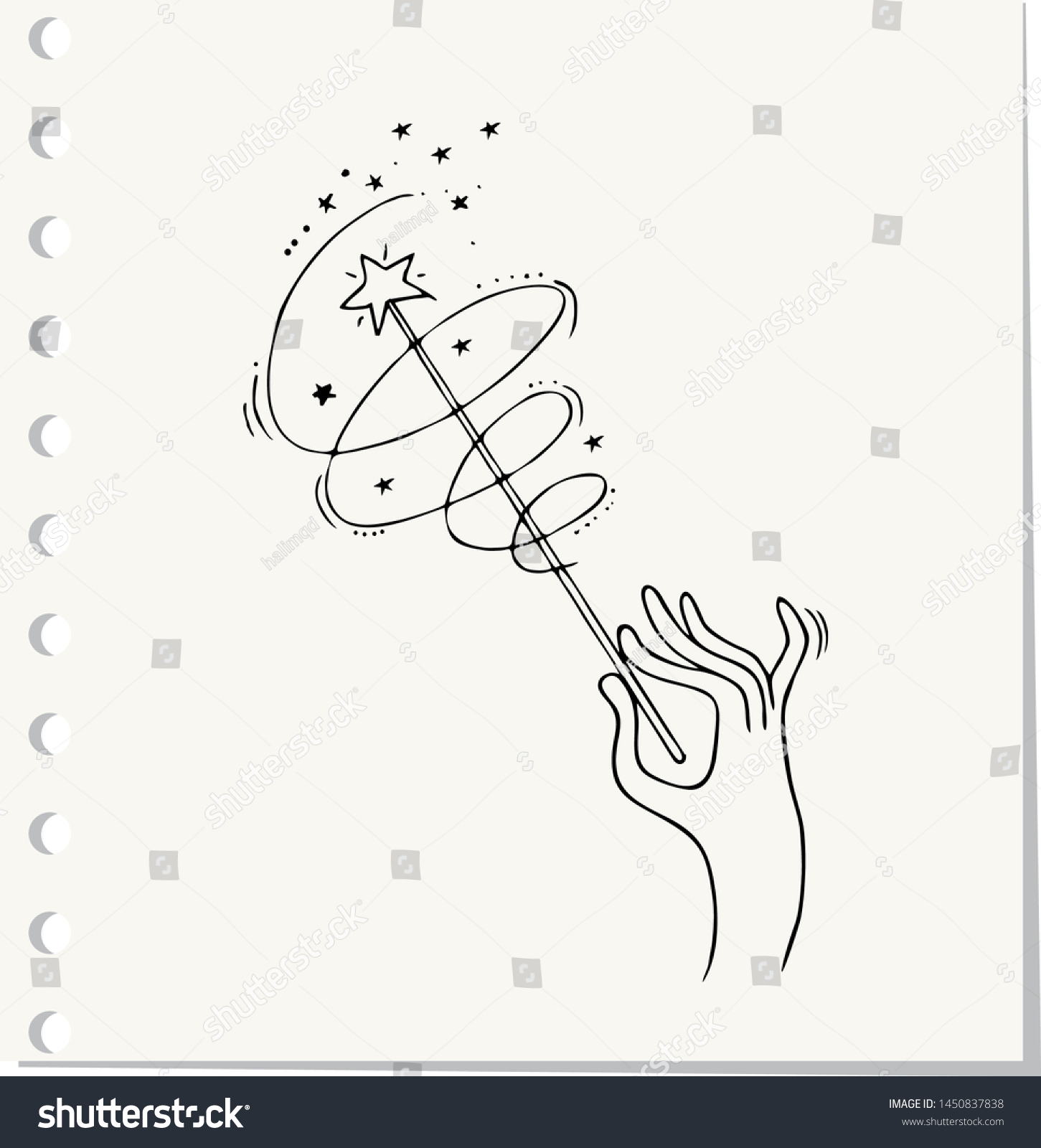 Hand Drawn Magic Wand Doodle Sketch Stock Vector Royalty Free