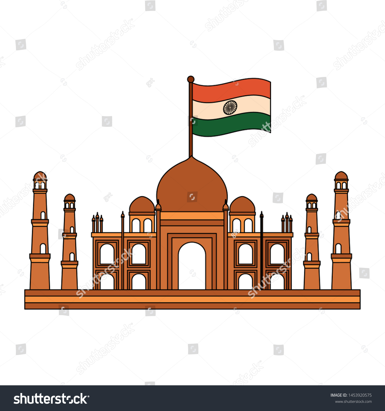 Taj Mahal Indian Mosque Flag Vector Stock Vector Royalty Free