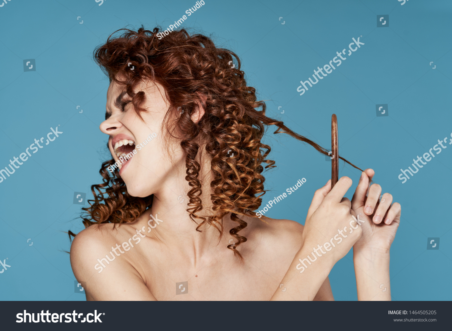 Beautiful Woman Curly Hair Naked Shoulders Stock Photo