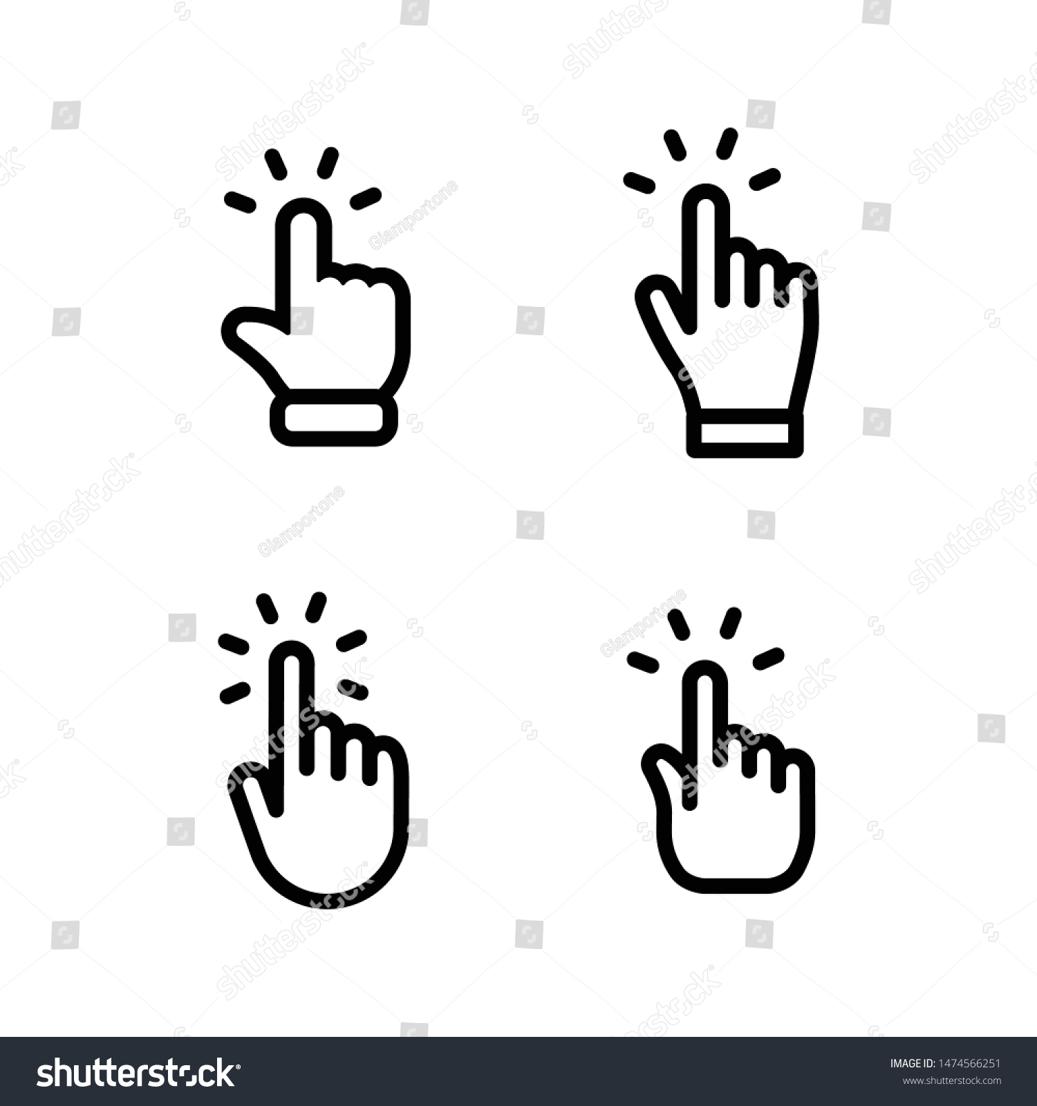 Set Hand Clicking Icons Click Finger Stock Vector Royalty Free