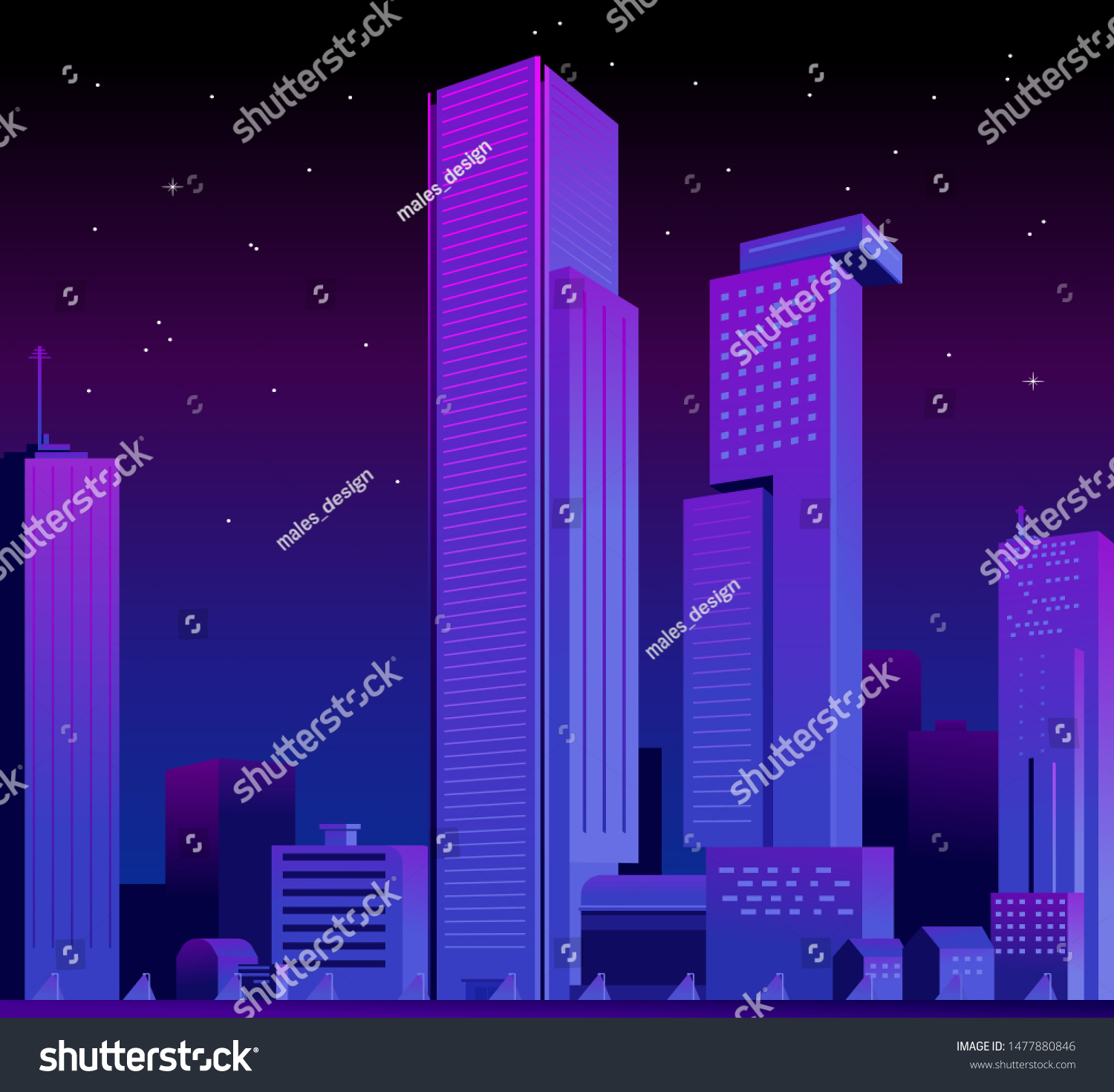 Futuristic Night City Cityscape On Dark Stock Vector Royalty Free