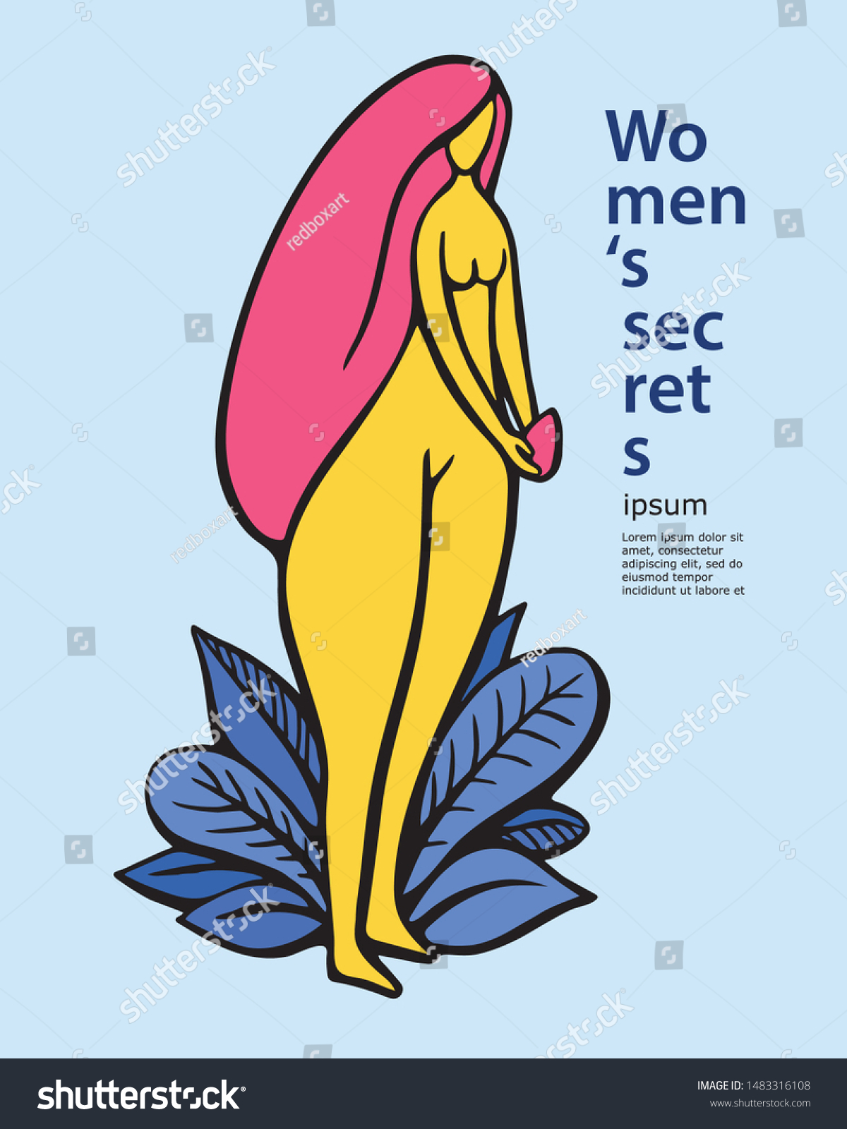 Handdrawn Naked Woman Yoni Egg Leafs Stock Vector Royalty Free