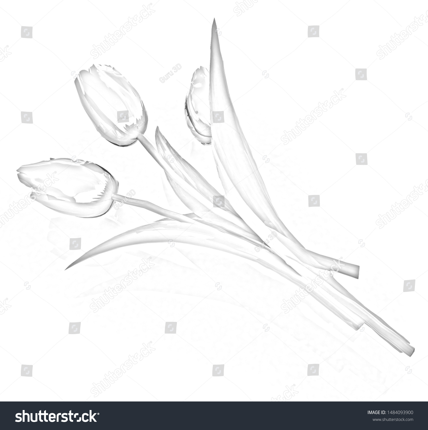 Tulip Flower Pencil Drawing 3d Illustration Stock Illustration