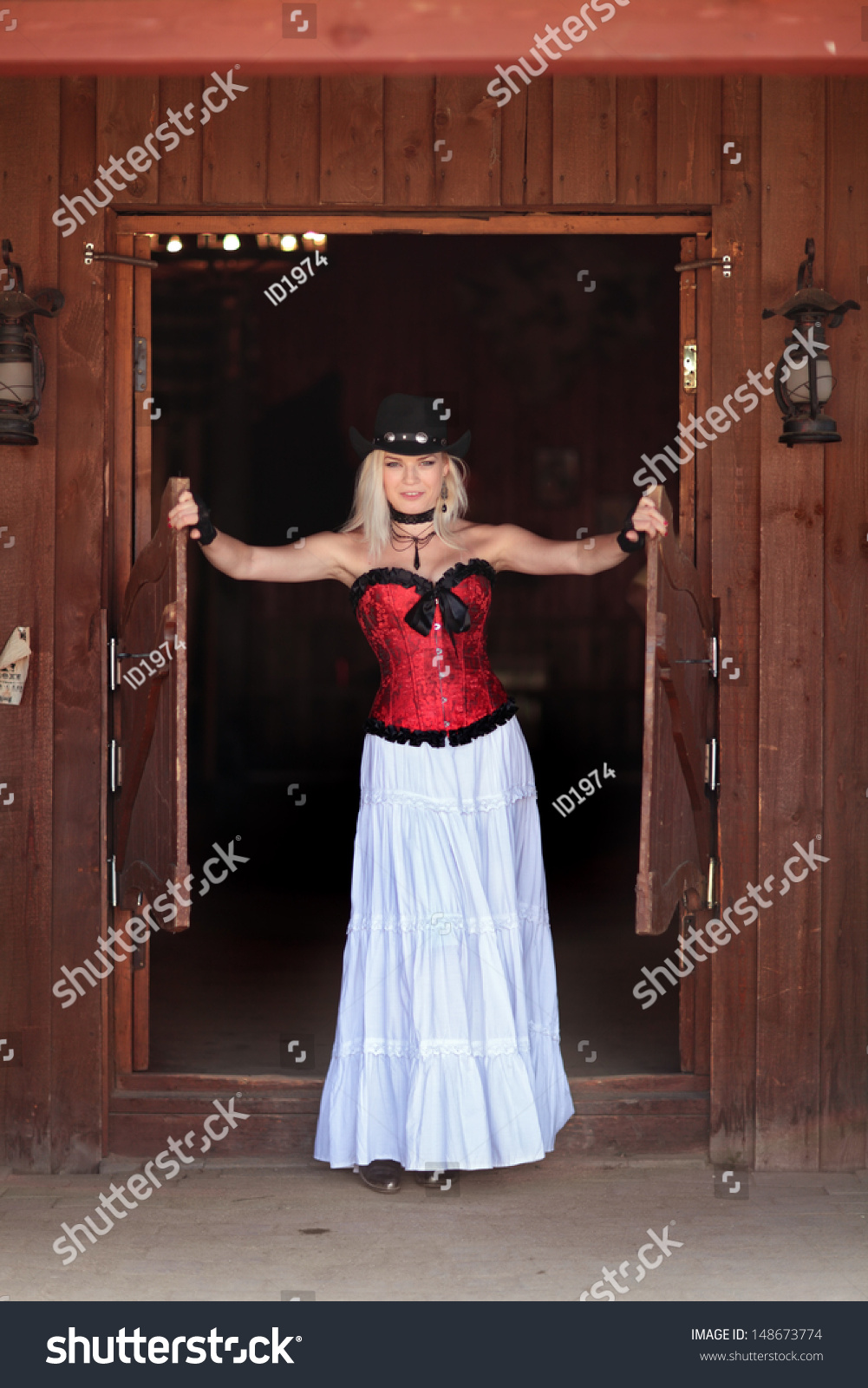 Sexy Woman Red Corset Long White Stock Photo 148673774 Shutterstock