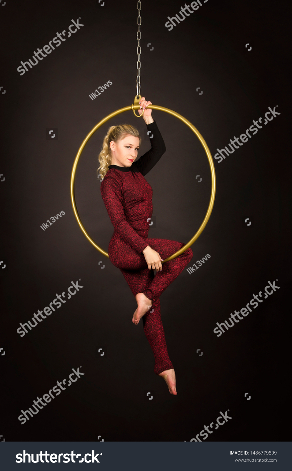 Slender Blonde Girlan Air Acrobat Red Stock Photo 1486779899 Shutterstock