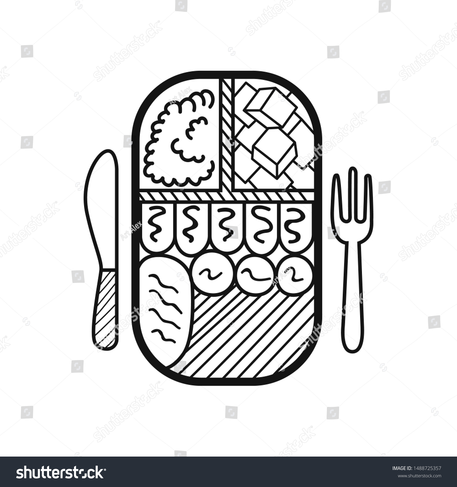 Hand Drawn Lunch Box Food Isolated Stock Vector Royalty Free