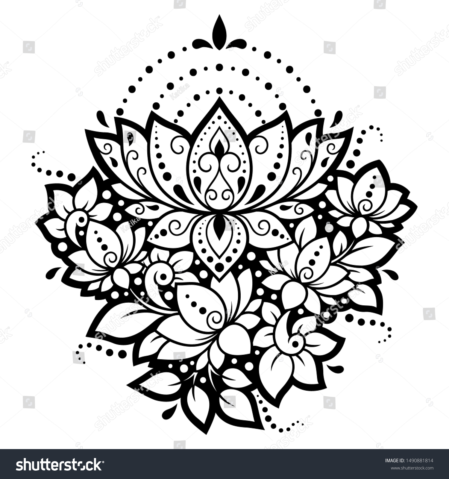 Lotus Mehndi Flower Pattern Henna Drawing Stock Vector Royalty Free