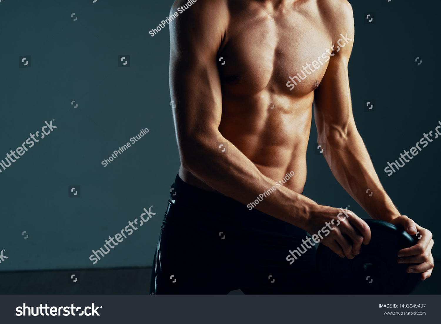 Inflated Man Naked Muscular Torso Bodybuilder Stock Photo