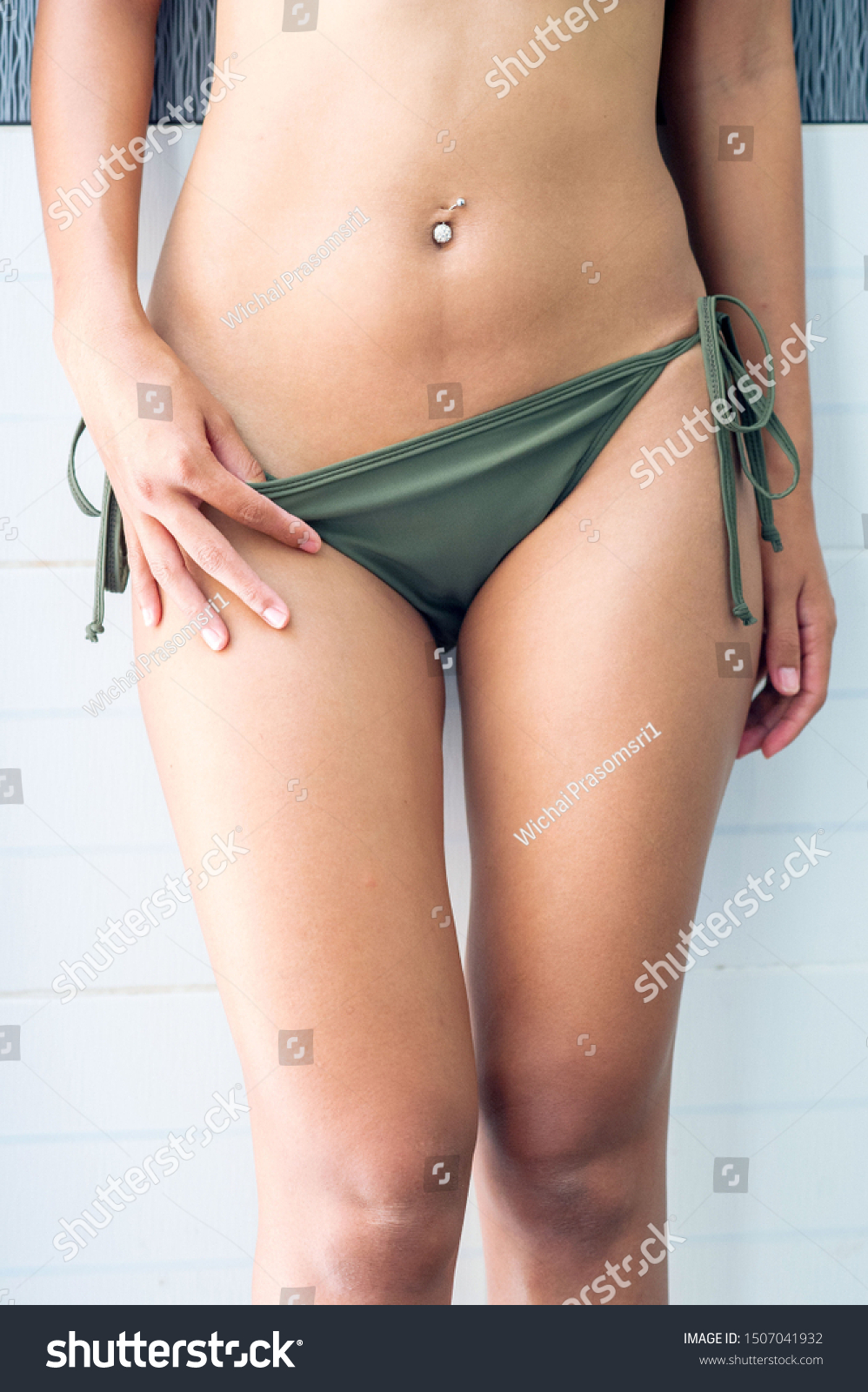 Woman Wearing Two Piece Bikini Swimming Stock Photo