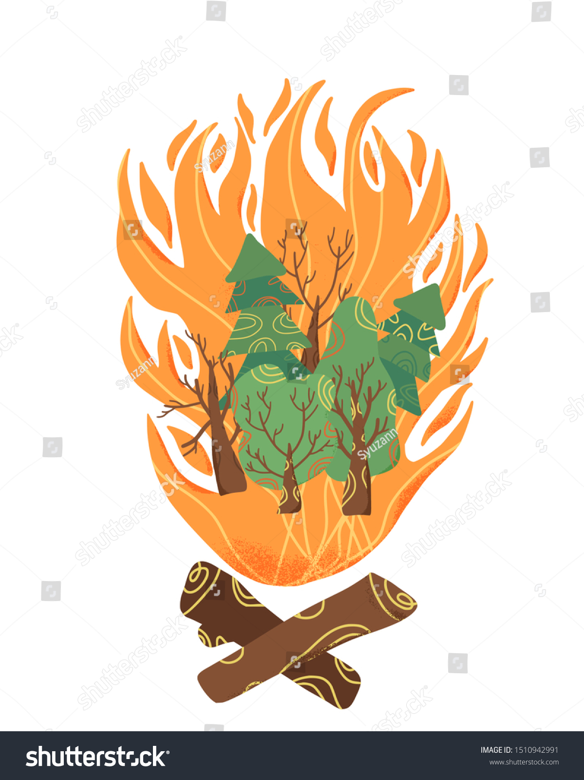 Forest Fire Concept Wildfire Sign Isolated Stock Vector Royalty Free