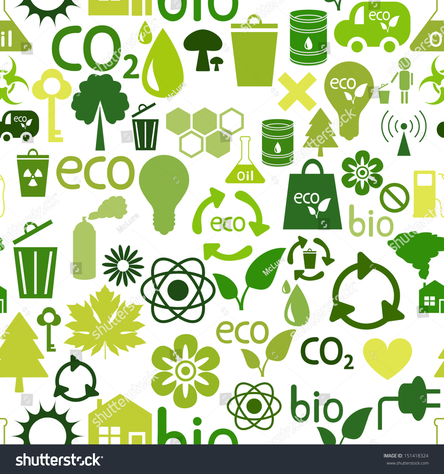 Green Seamless Pattern Ecological Symbols Stock Vector Royalty Free