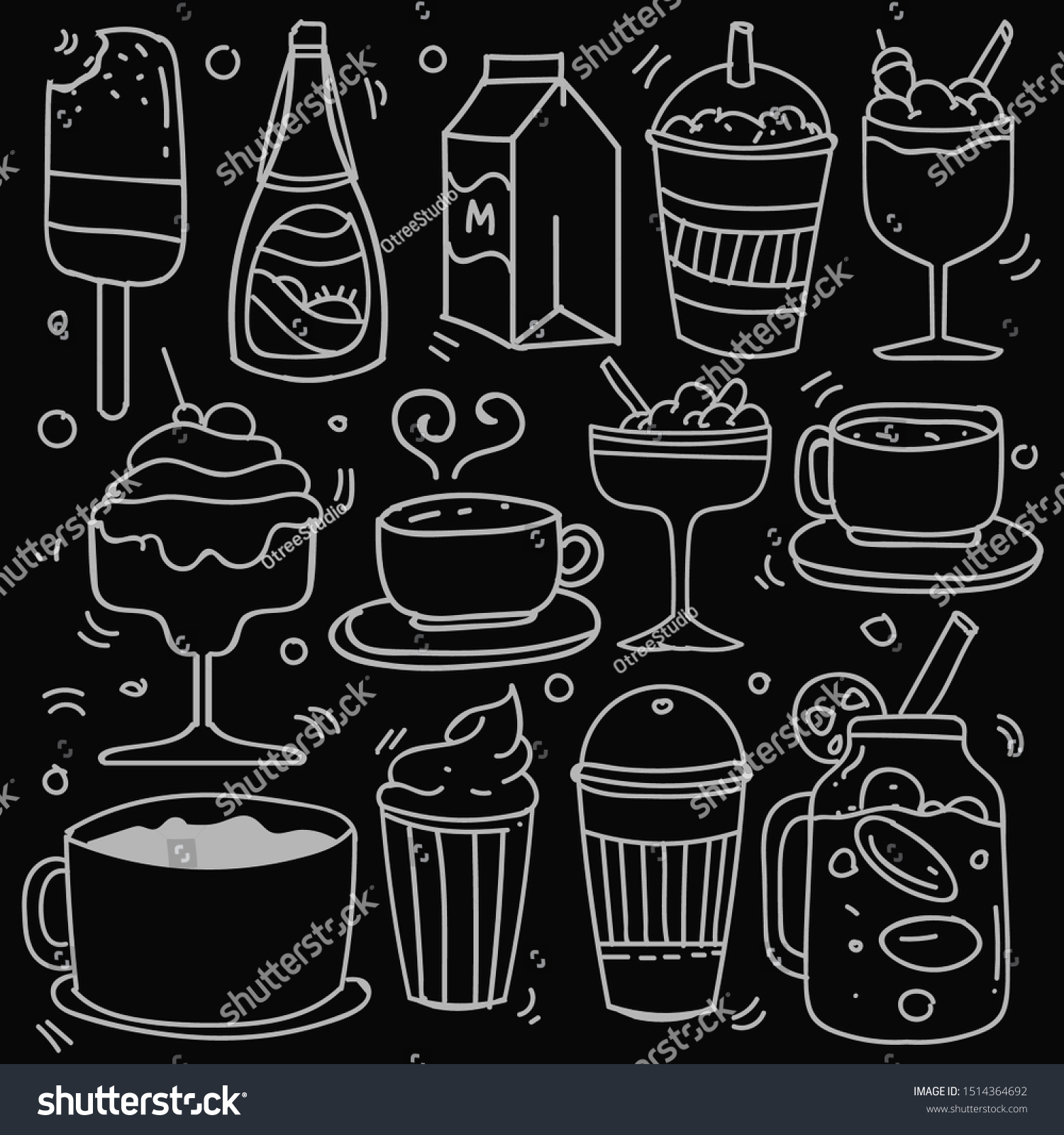 Hand Drawn Beverages Doodle Style Isolated Stock Vector Royalty Free