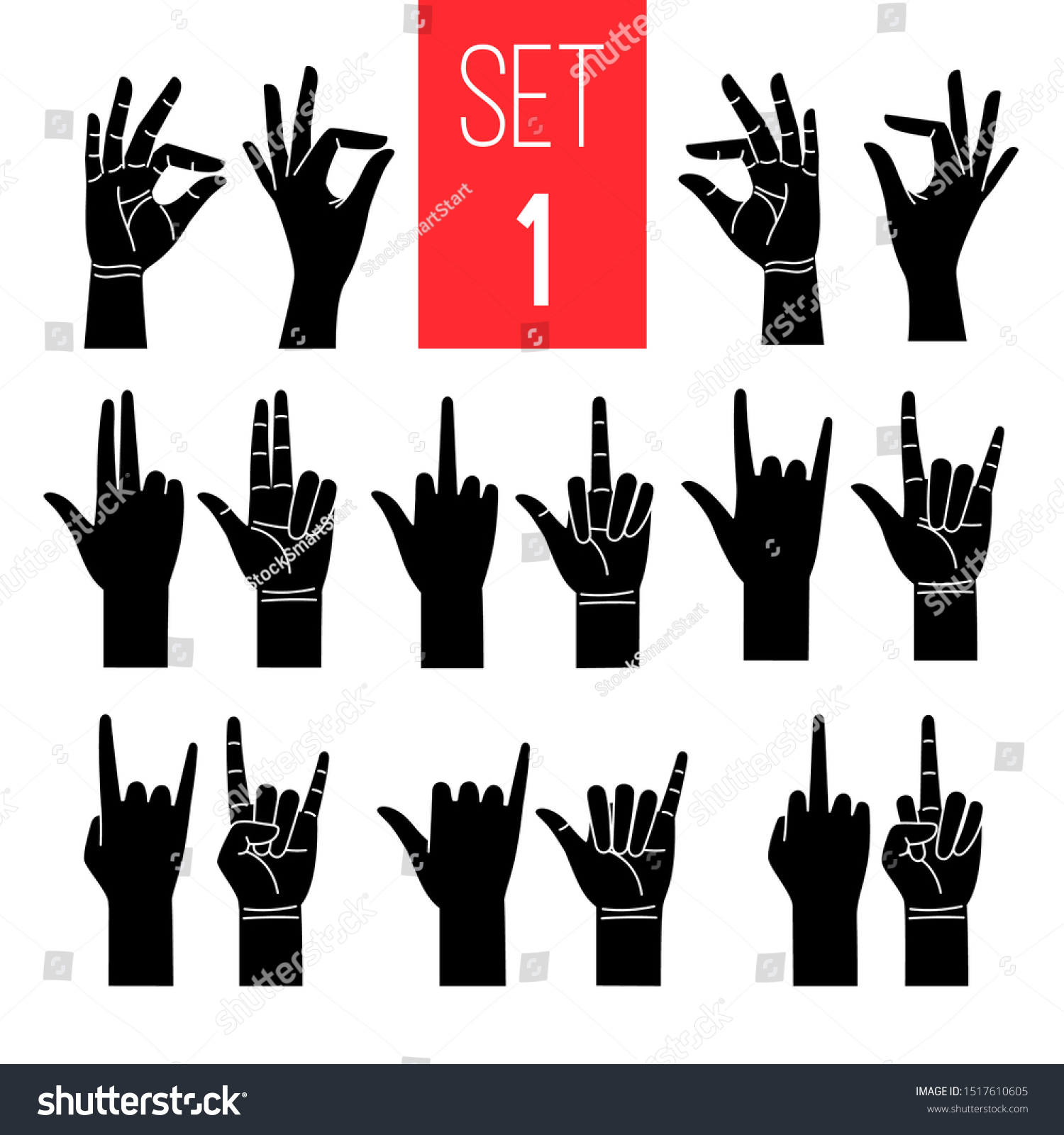 Woman Hands Gestures Black Silhouette Icons Stock Vector Royalty Free