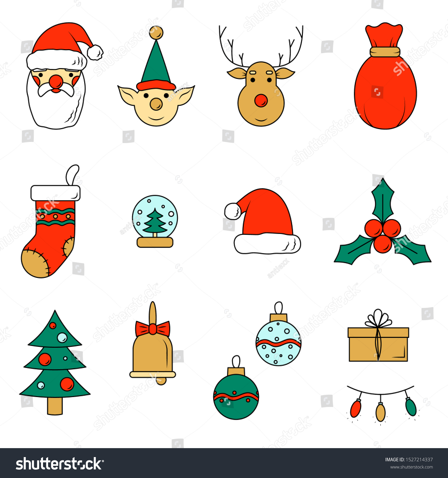 Set Simple Christmas Icons Vector Cartoon Stock Vector Royalty Free