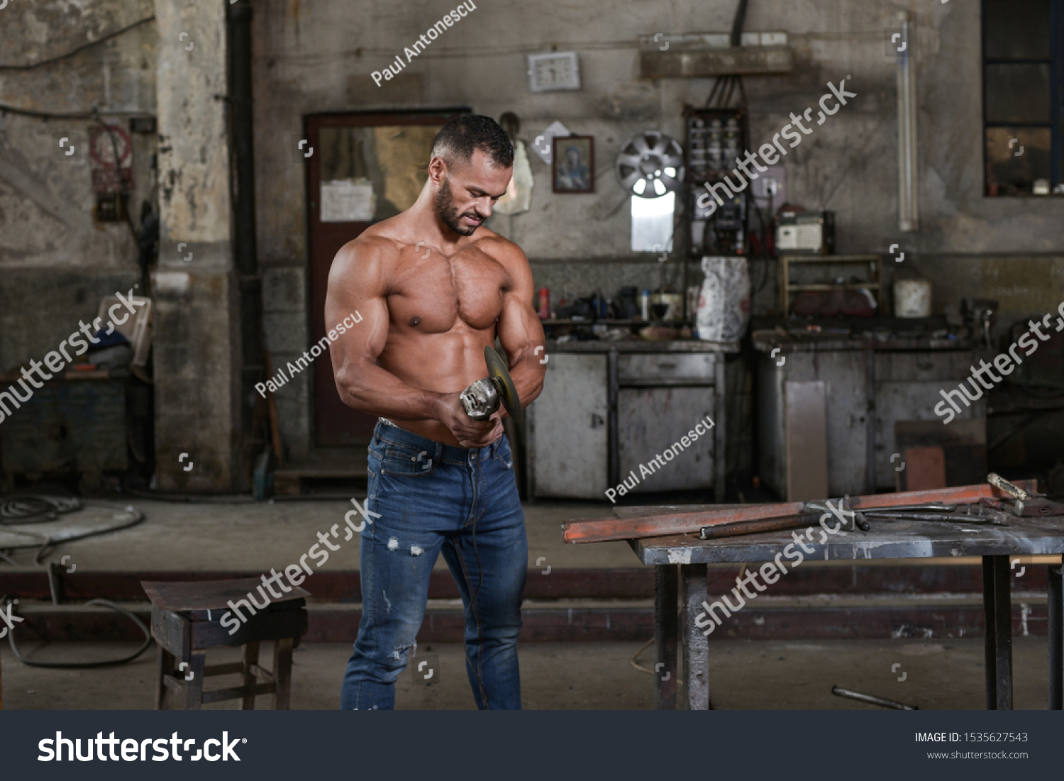 Muscled Half Naked Man Work Old Shutterstock