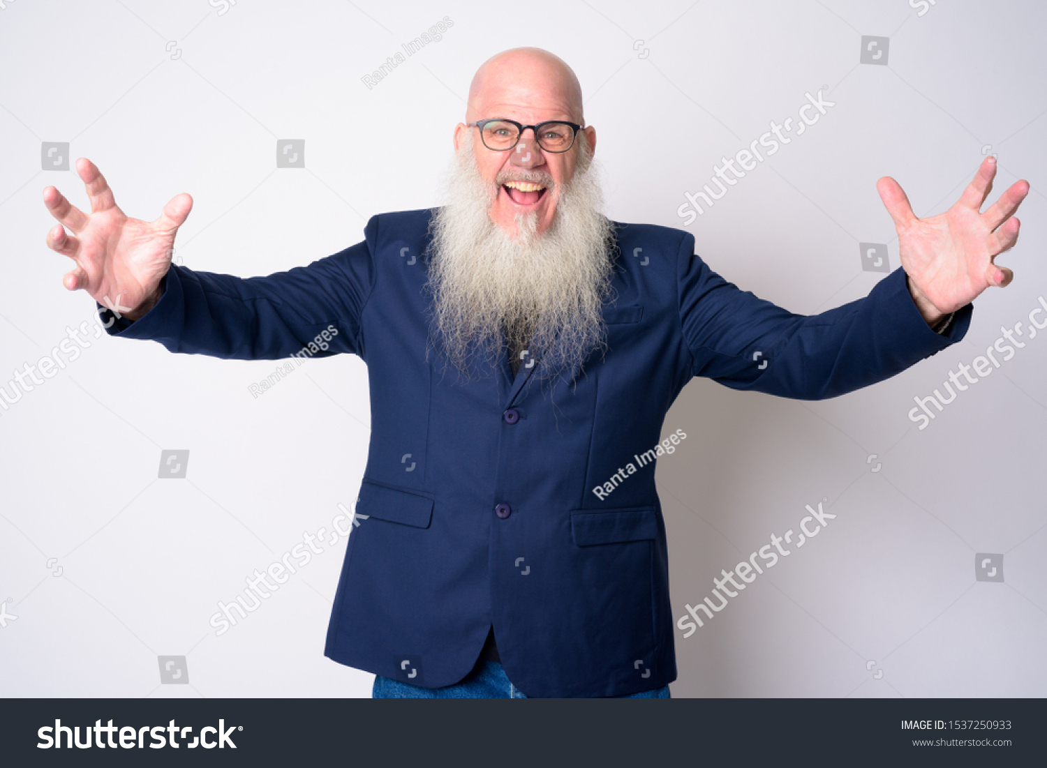 Happy Mature Bearded Bald Businessman Surprise Stock Photo 1537250933