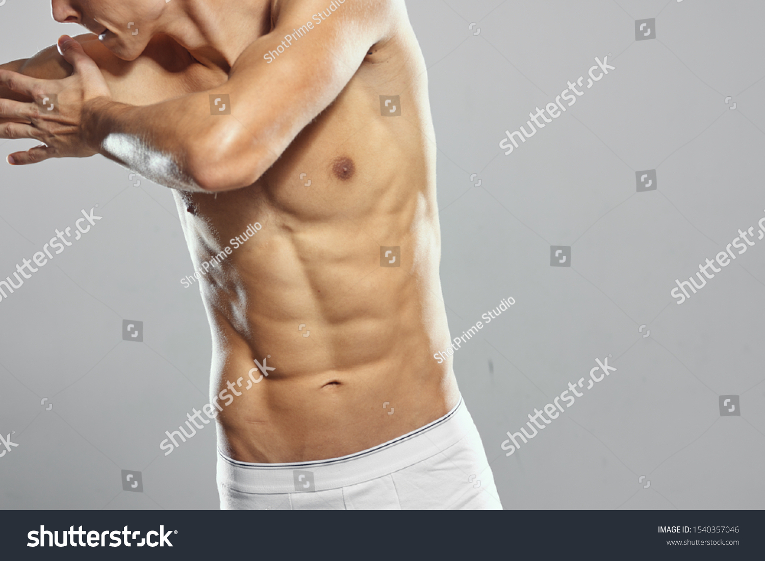 Athletic Man Inflated Nude Torso Workout Stock Photo