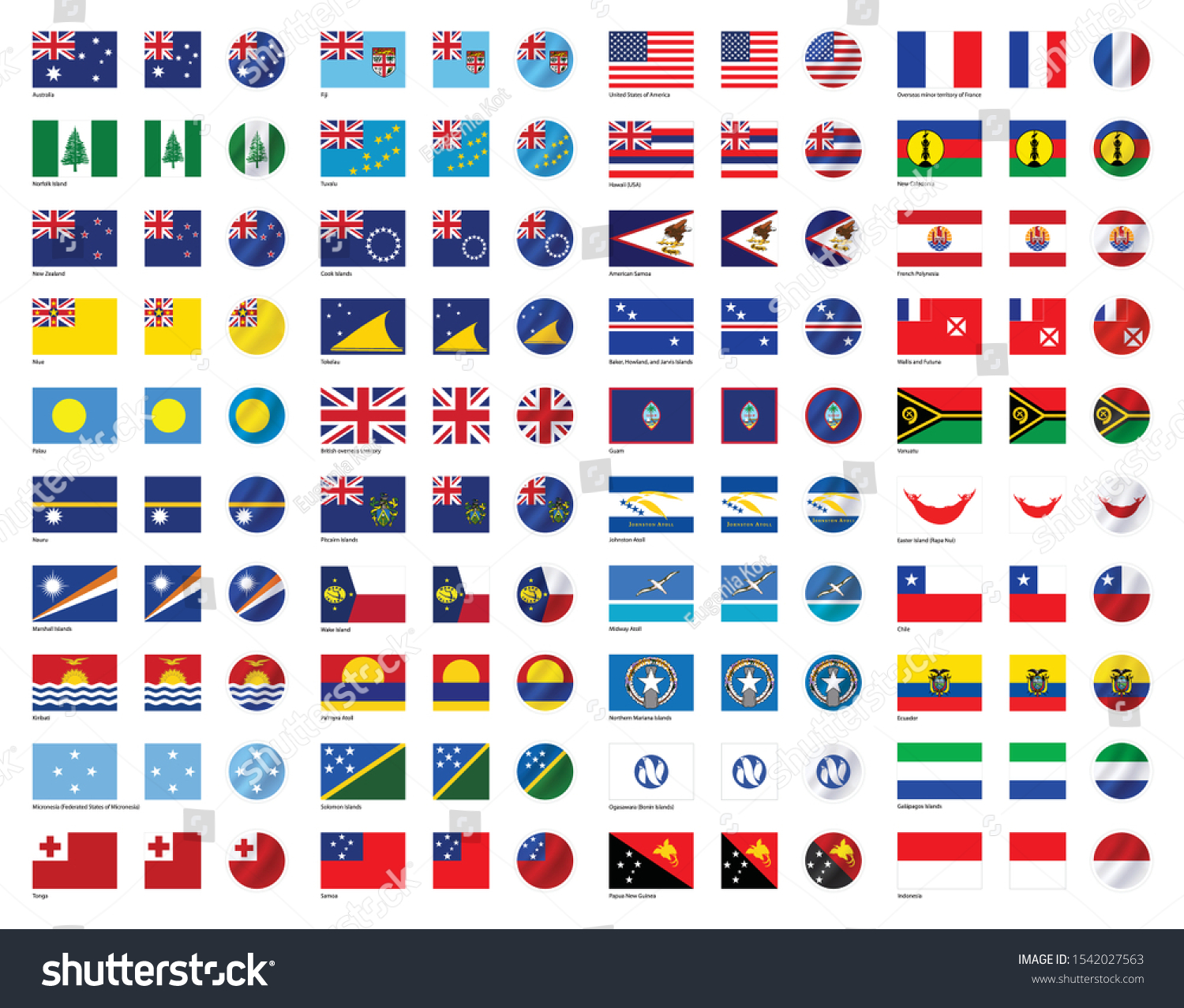 Flags All Oceanian Countries Sovereign States Stock Vector Royalty