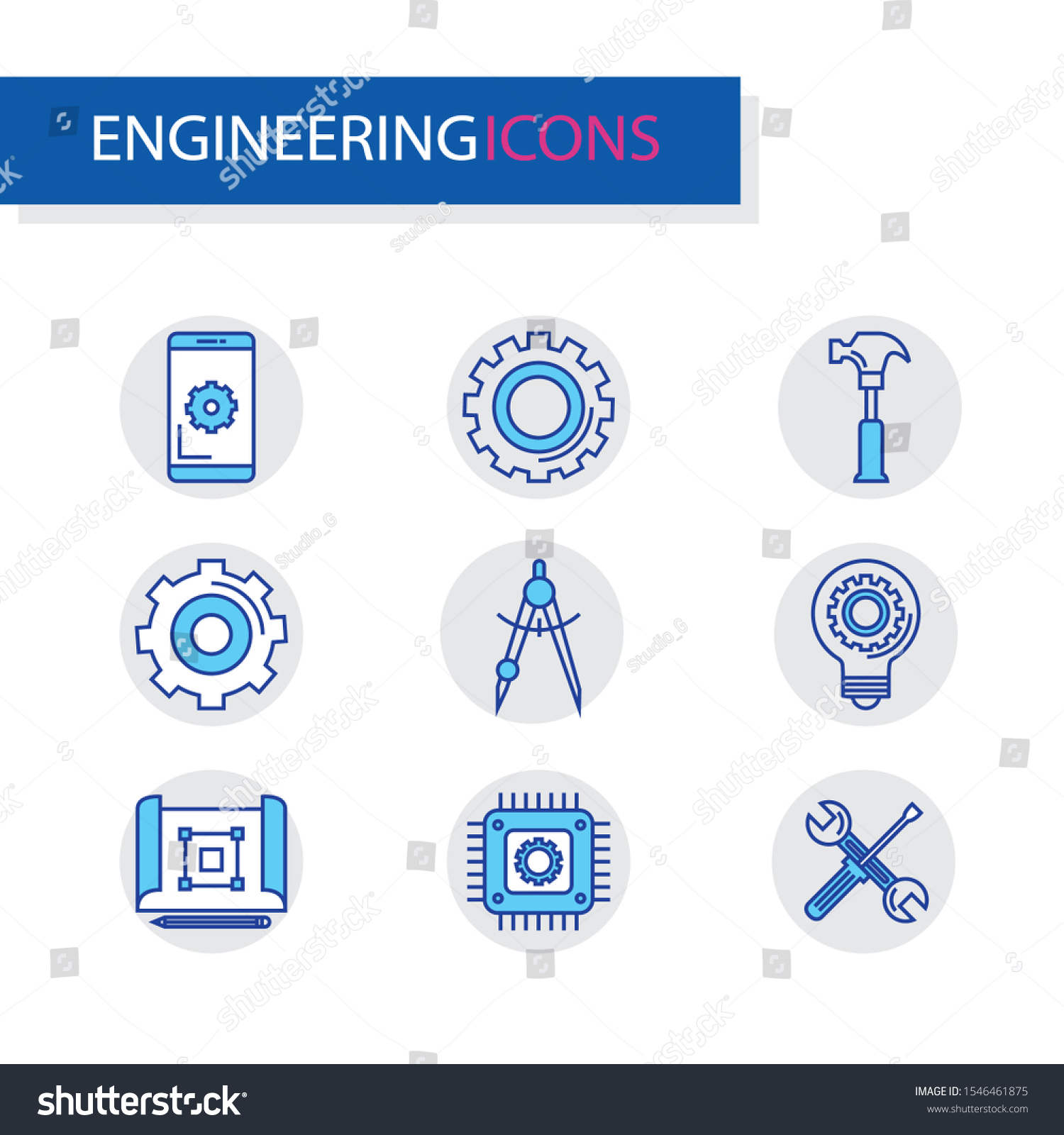 Bundle Engineering Set Icons Vector Illustration Stock Vector Royalty