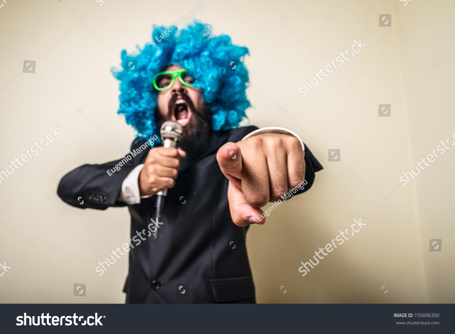 Crazy Funny Bearded Man Blue Wig Stock Photo Shutterstock