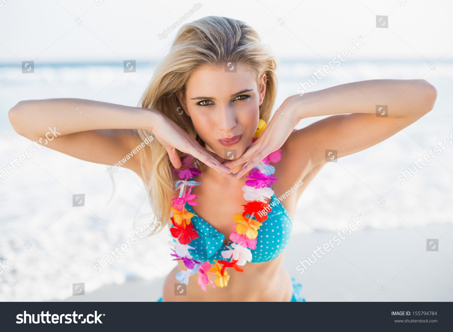 Sexy Happy Blonde Bikini Wearing Hawaii Stock Photo